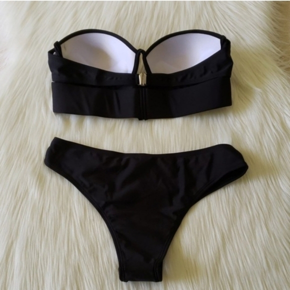 New Black Push Up Underwire Top Bikini Set Swimsuit Size L - Picture 4 of 8